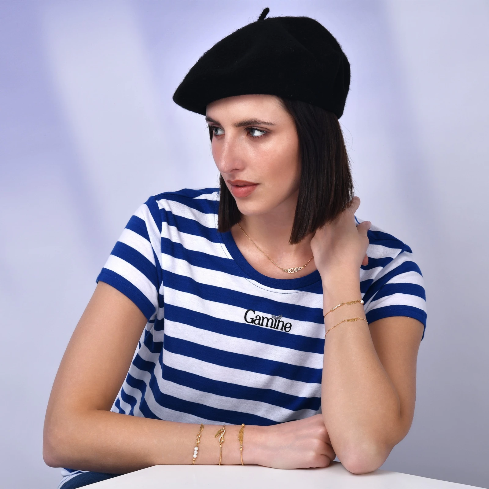 T-shirt 100% cotone organico a righe con ricamo Gamine