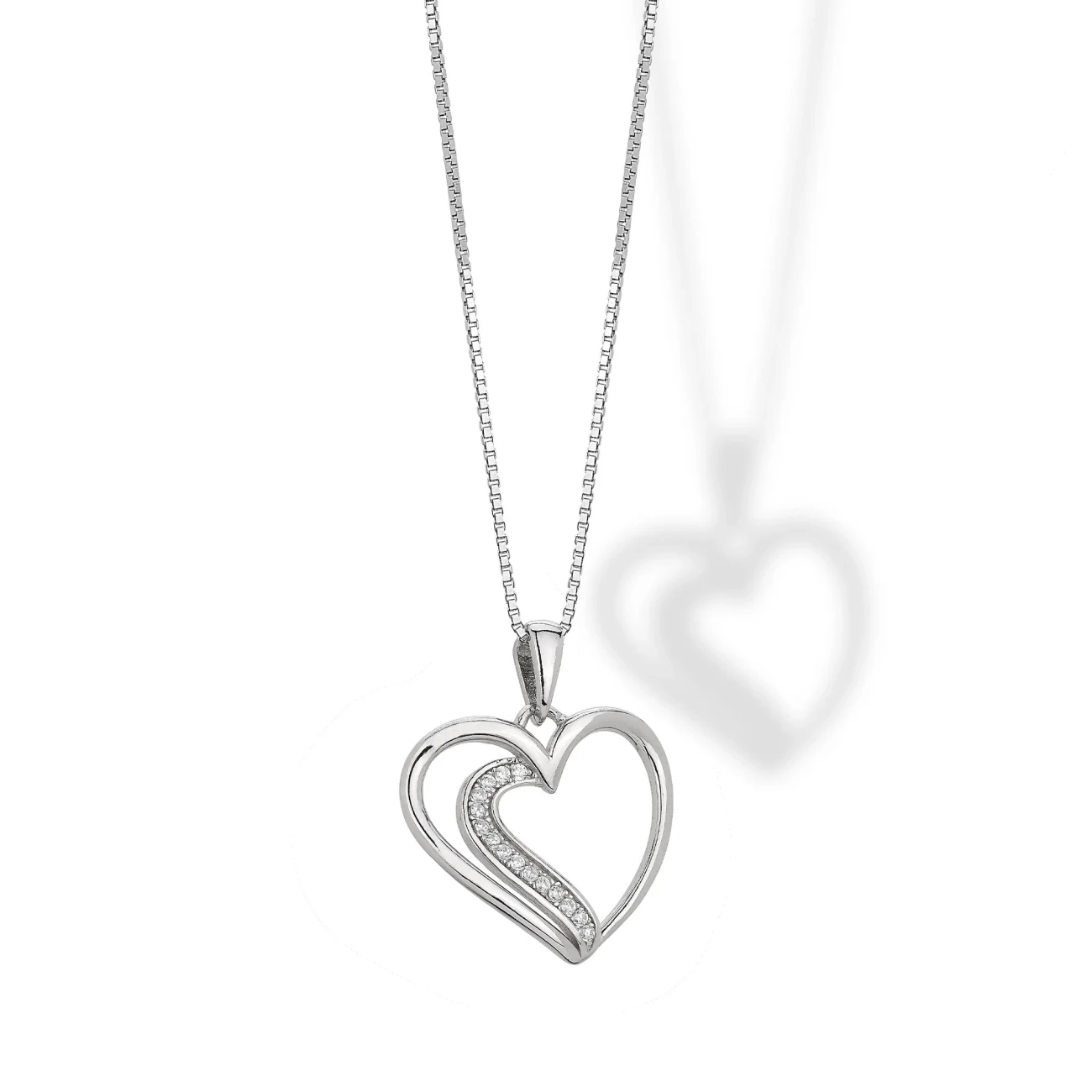 Collana in argento con Pendente Cuore con Zirconi
