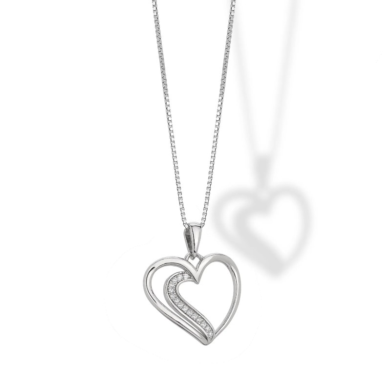Collana in argento con Pendente Cuore con Zirconi