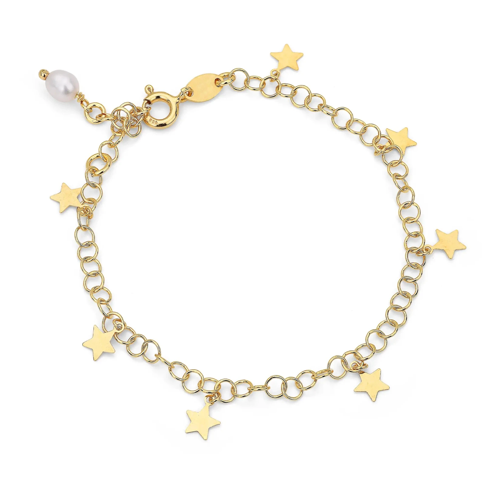 Bracciale in argento con Stelline Charms e Perla Pendente.