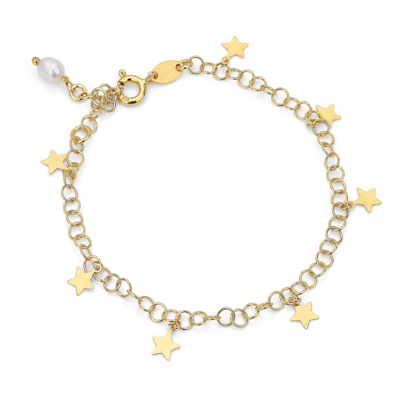 Bracciale in argento con Stelline Charms e Perla Pendente.