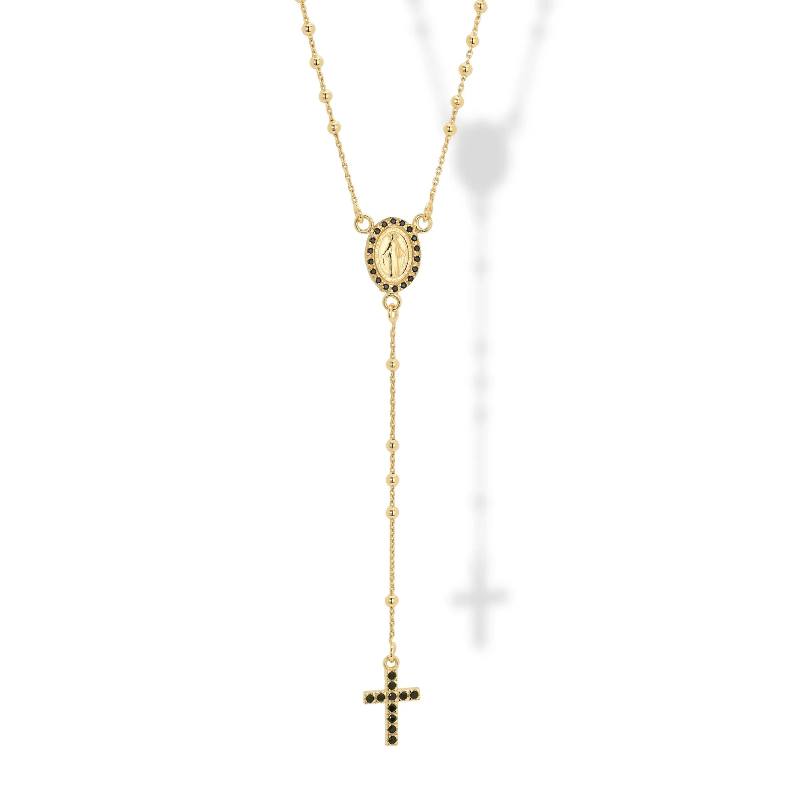 Collana Rosario In Argento con Zirconi Neri