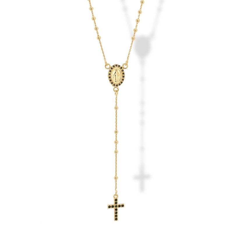 Collana Rosario In Argento con Zirconi Neri