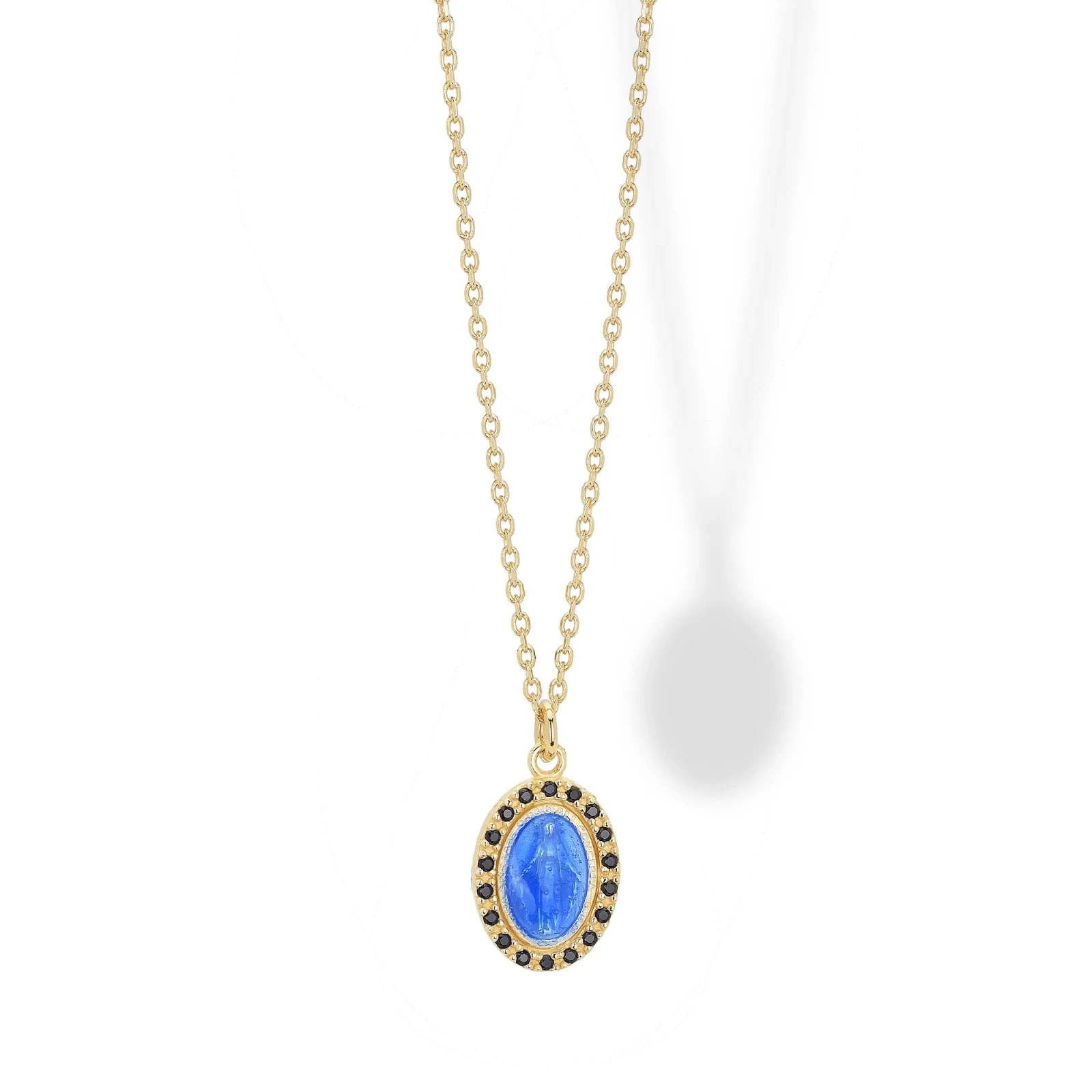 Collana In Argento con Immagine Sacra e Zirconi Neri