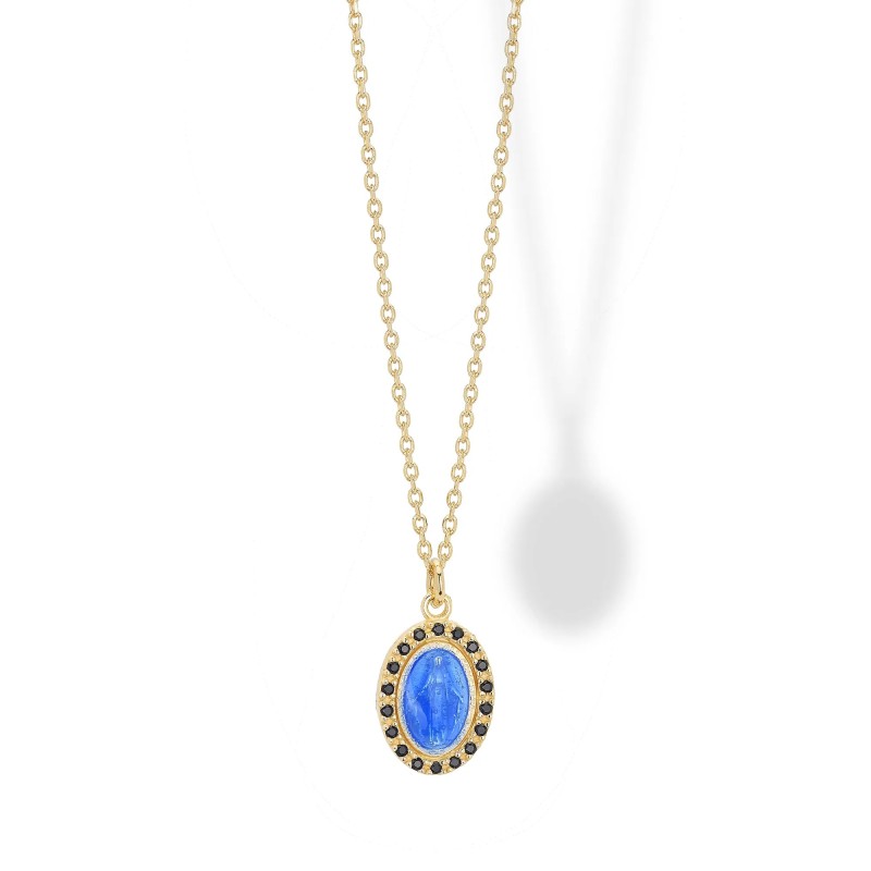 Collana In Argento con Immagine Sacra e Zirconi Neri