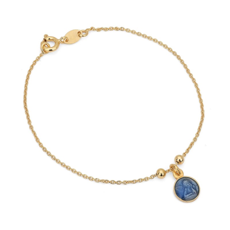 Bracciale in argento con Medaglietta Angelioletto smaltato Blu