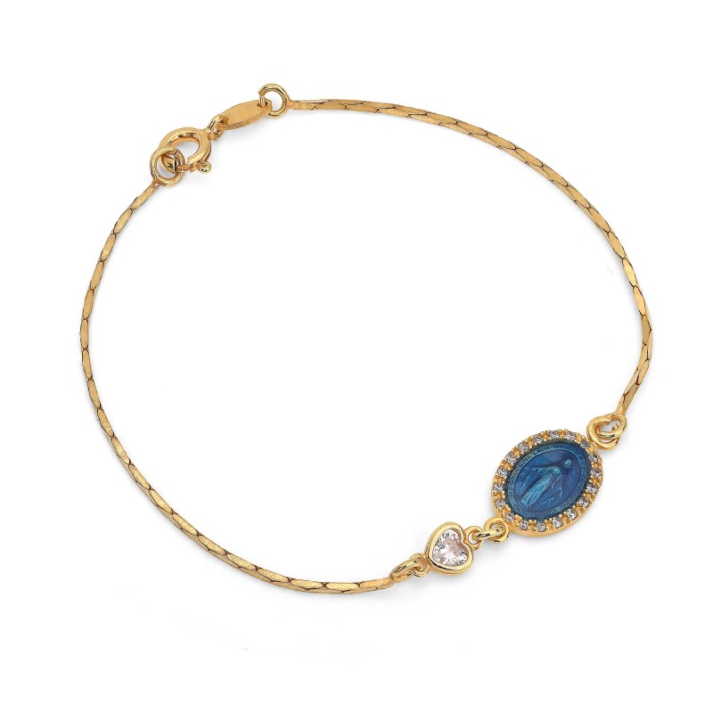 Bracciale in Argento con Immagine Sacra smaltata Blu e Zirconi