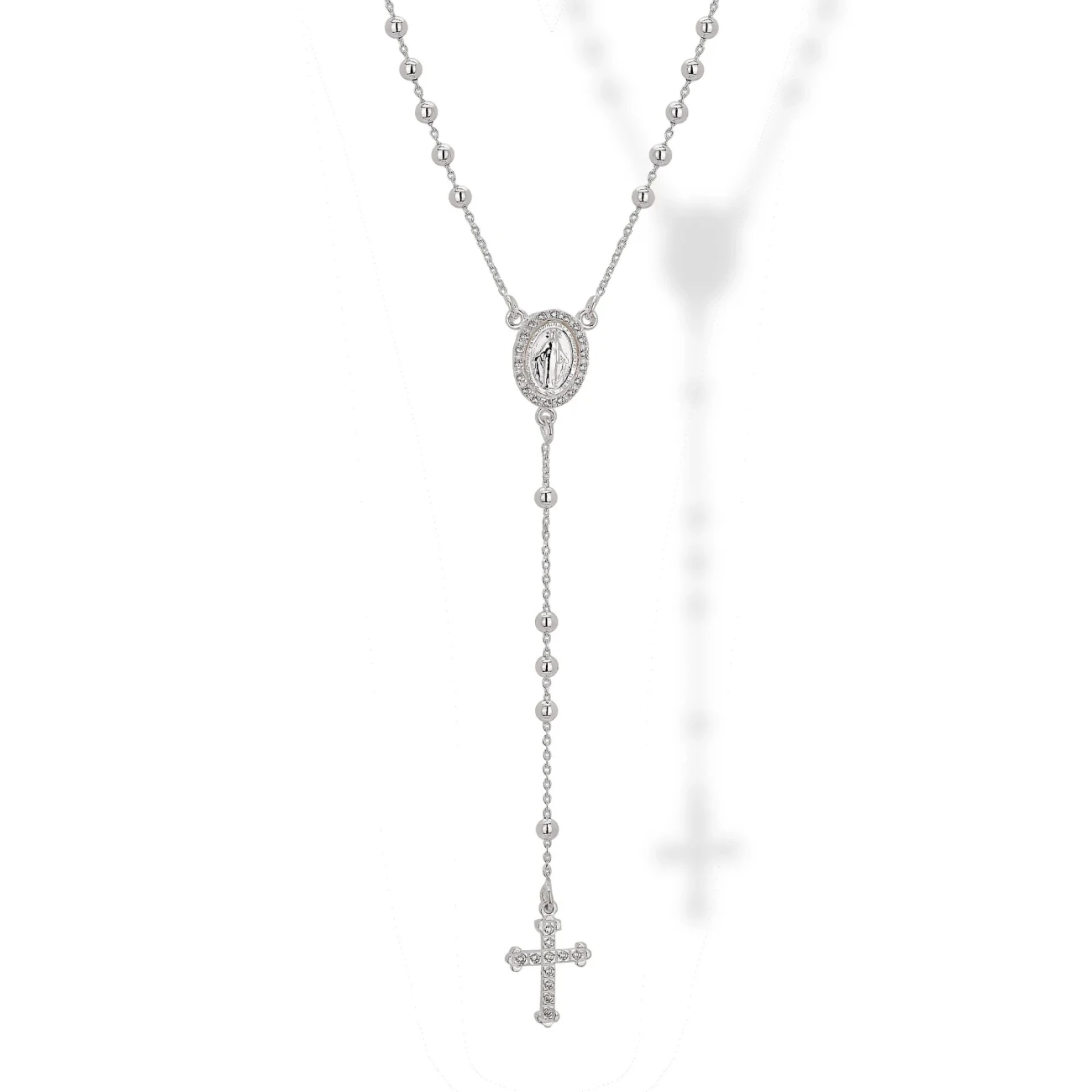 Collana Rosario in Argento con Zirconi Bianchi