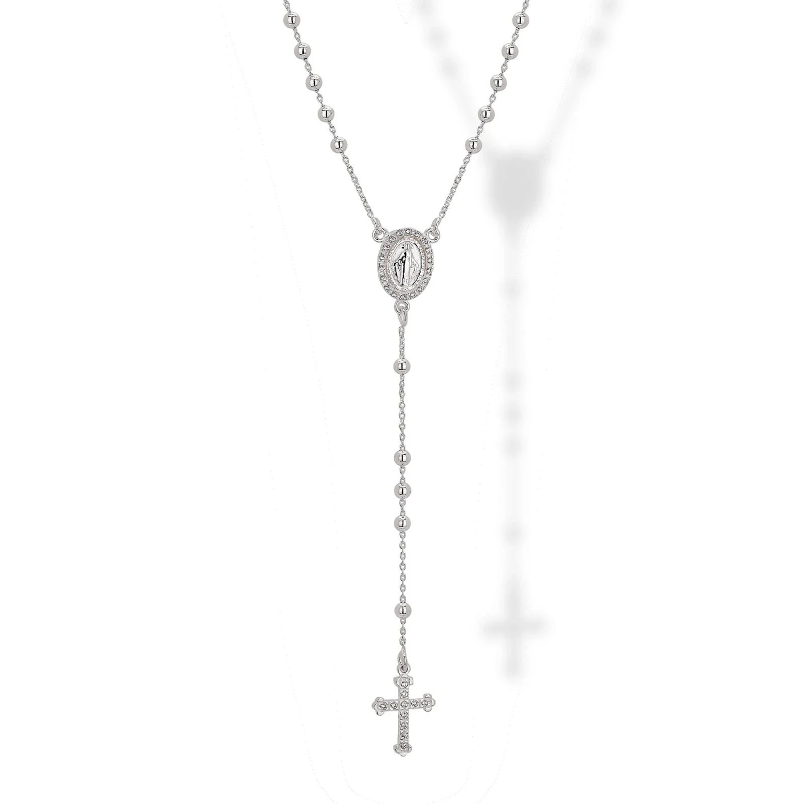 Collana Rosario in Argento con Zirconi Bianchi