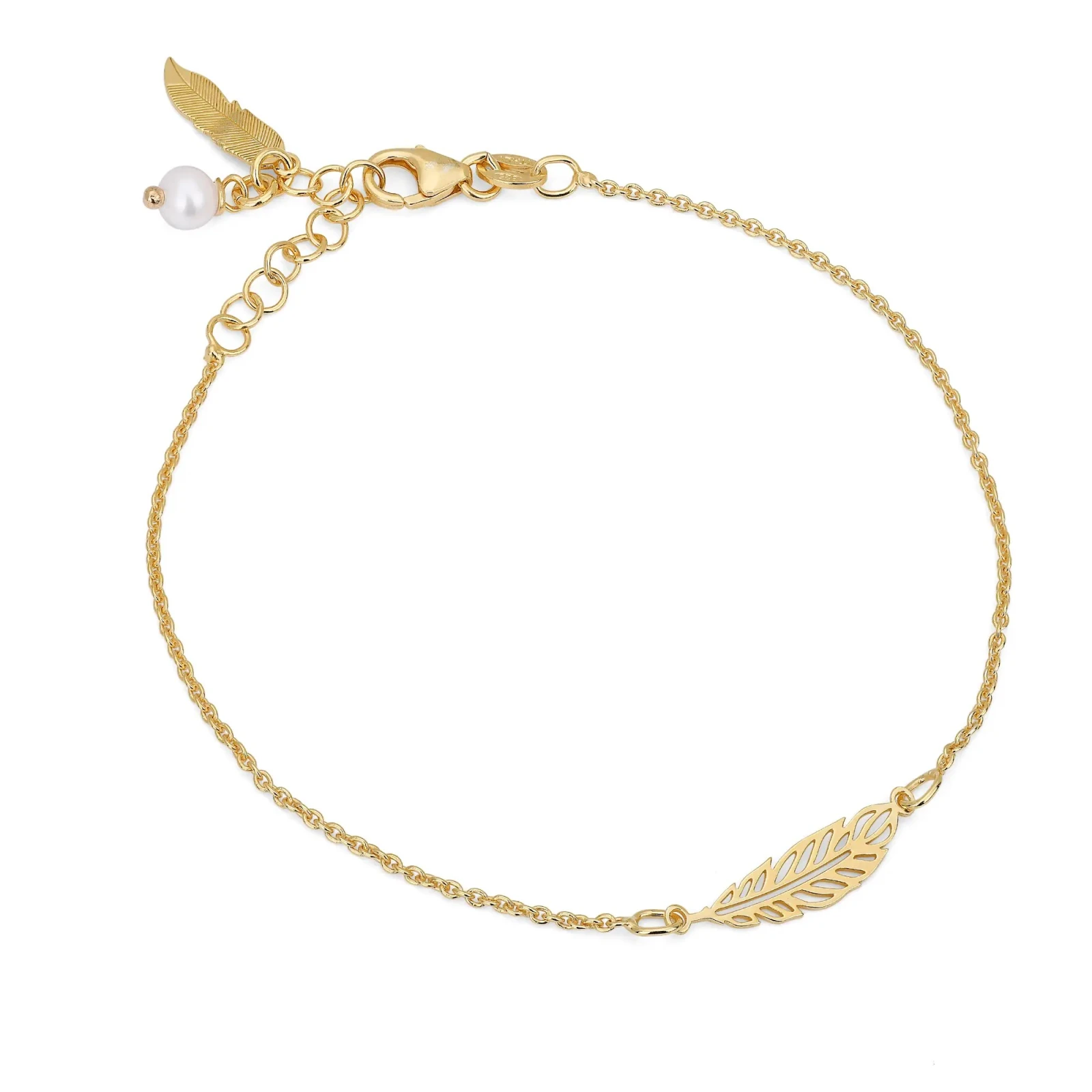 Bracciale in Argento con Elemento Piuma Traforata e Perla