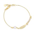 Bracciale in Argento con Elemento Piuma Traforata, Perla e Zirconi