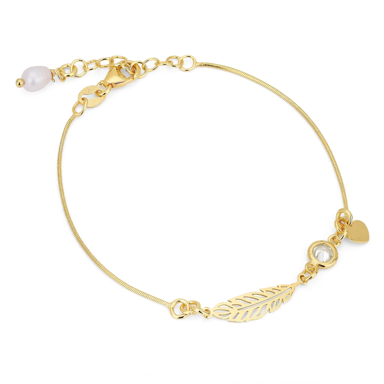 Bracciale in Argento con Elemento Piuma Traforata,Zircone