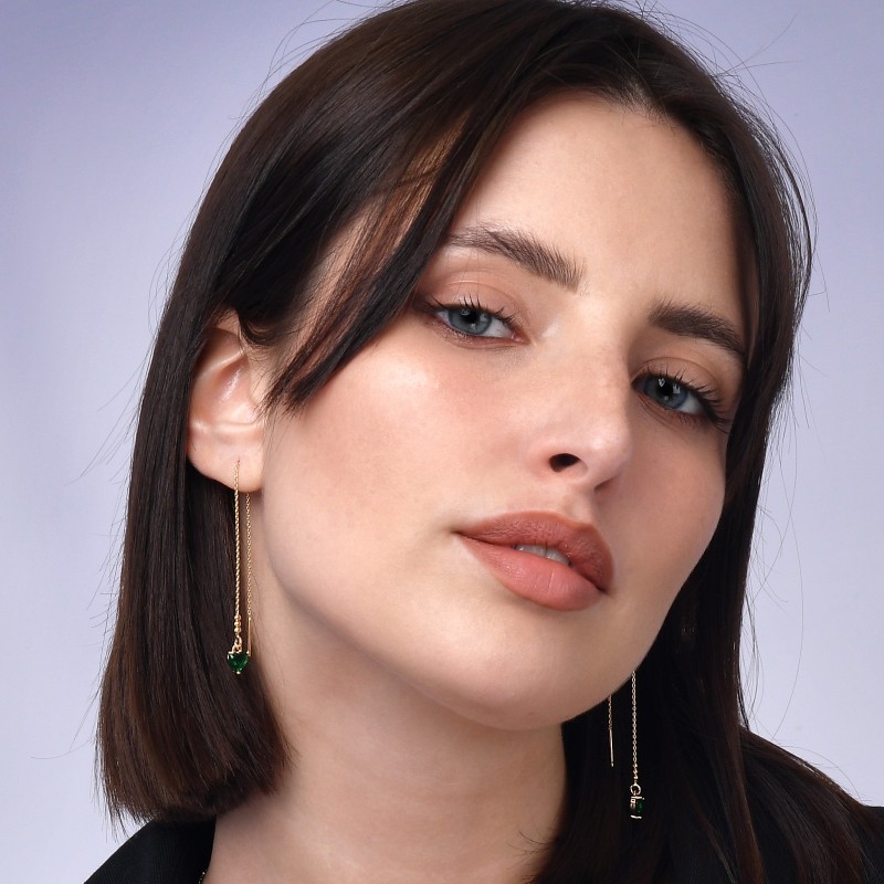 Orecchini in argento con Pendente Cristal Smeraldo a Cuore