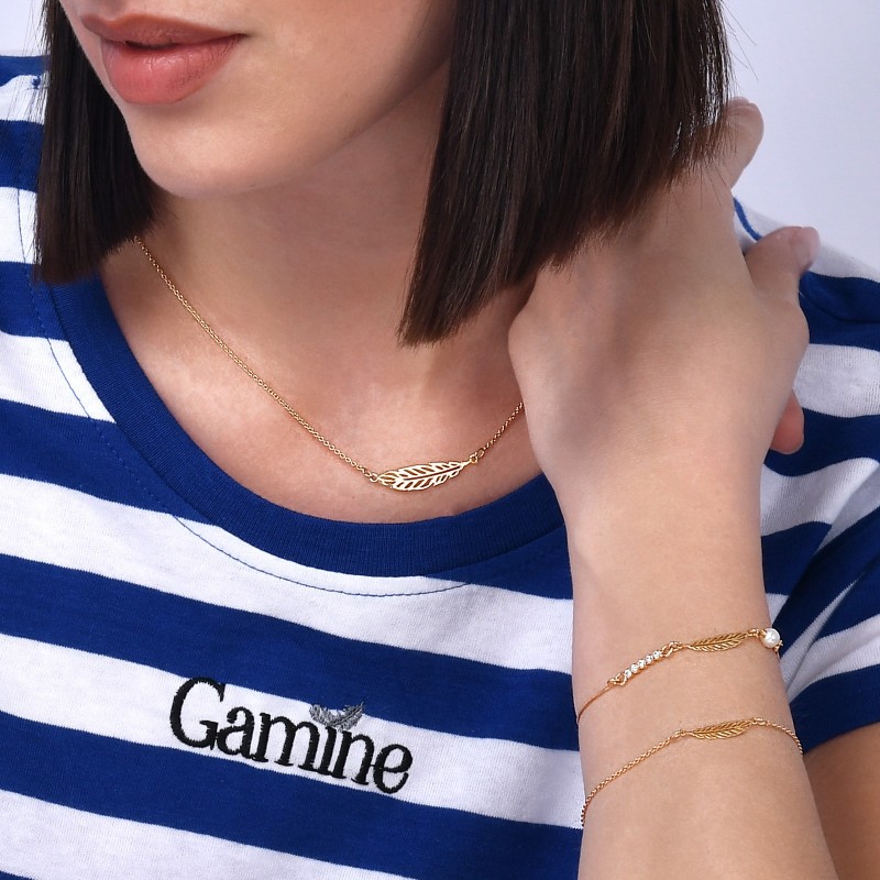 Bracciale in Argento con Elemento Piuma Traforata,Infinito e Perle