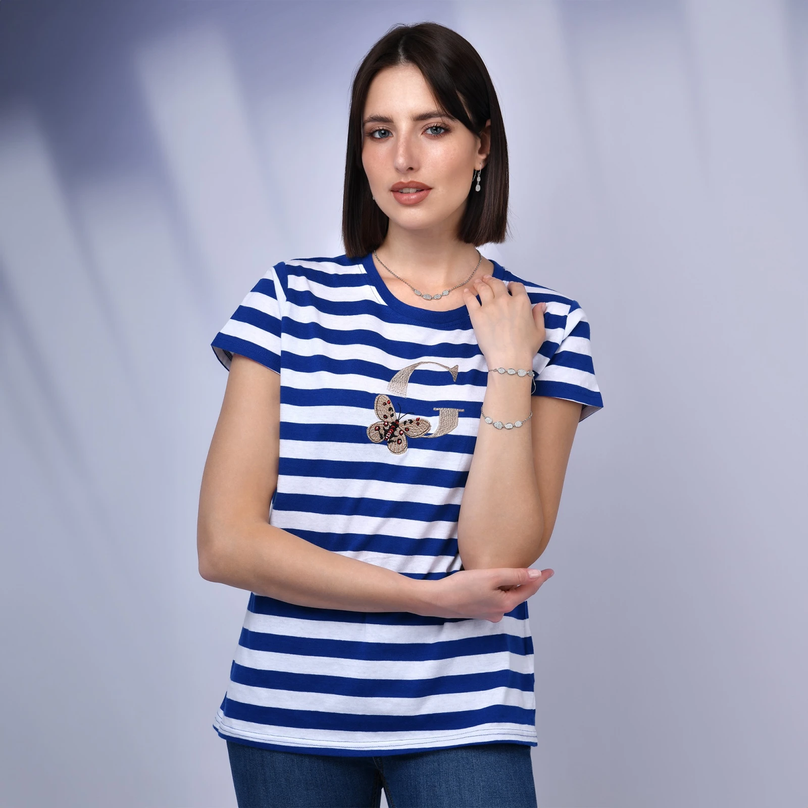 T-shirt 100% cotone organico a righe con G ricamo