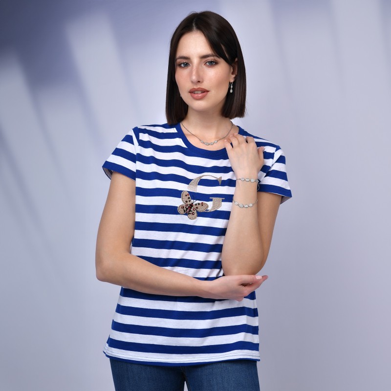 T-shirt 100% cotone organico a righe con G ricamo