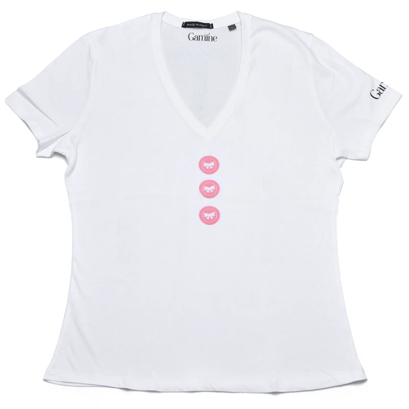 T-shirt  bianca 100% cotone organico con applicazioni di bottoni