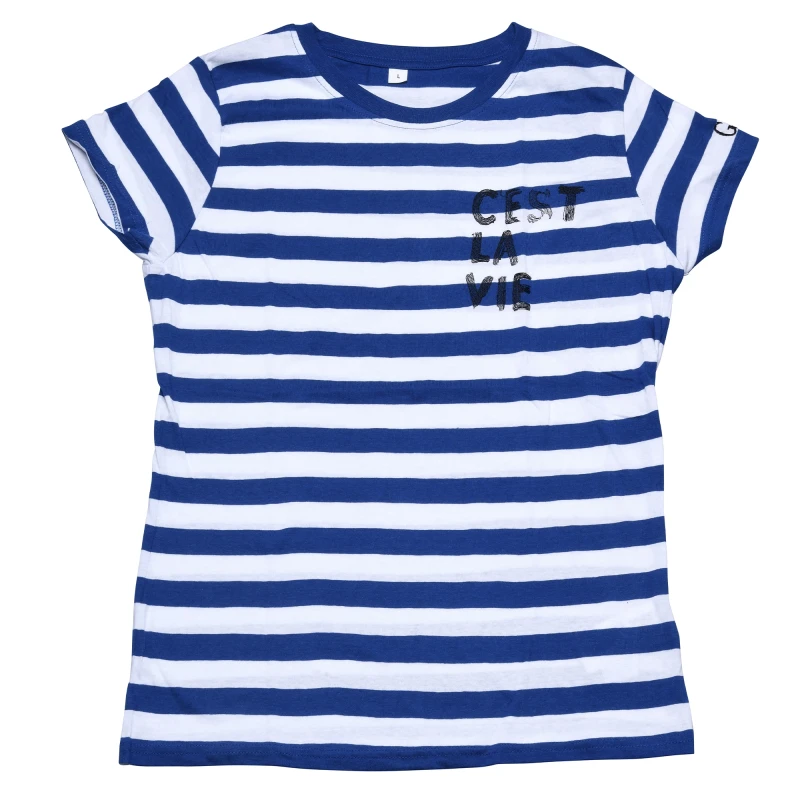 T-shirt 100% cotone organico a righe con ricamo C'est la Vie