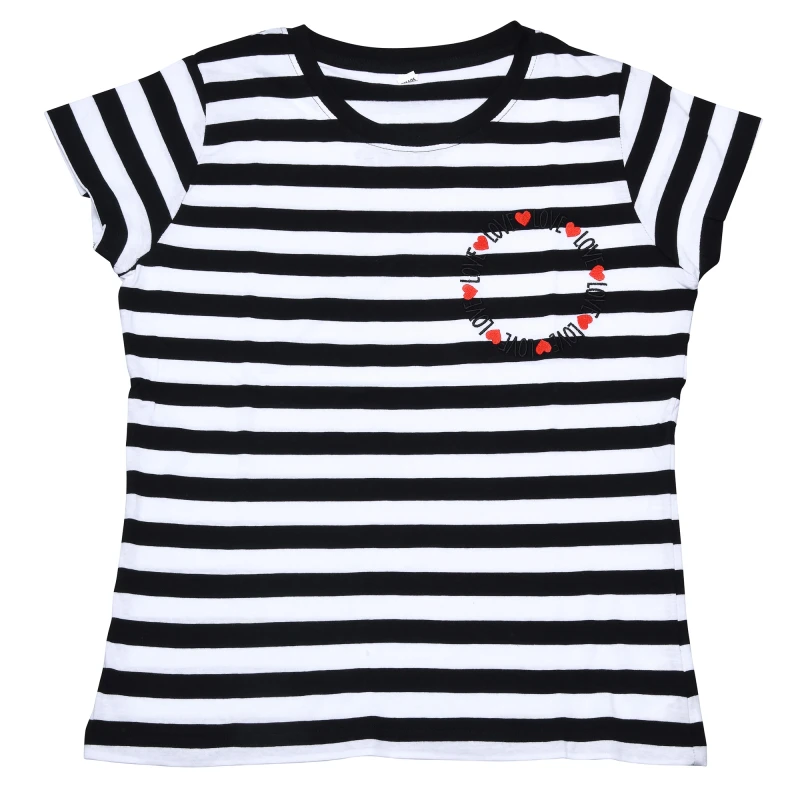 T-shirt 100% cotone organico a righe con ricamo Love