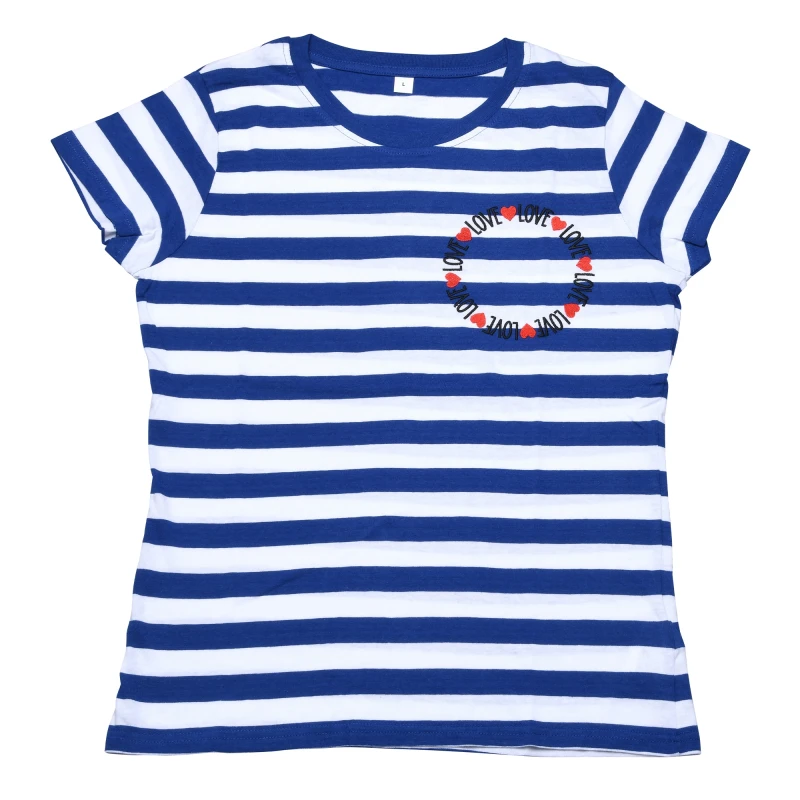 T-shirt 100% cotone organico a righe con ricamo Love