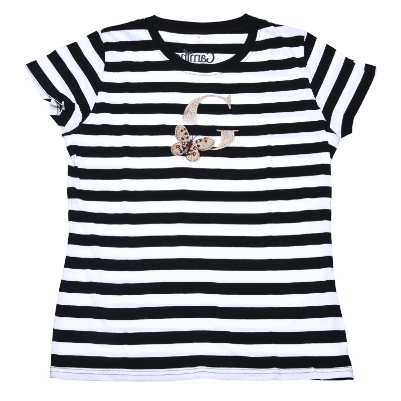 T-shirt 100% cotone organico a righe con G ricamo