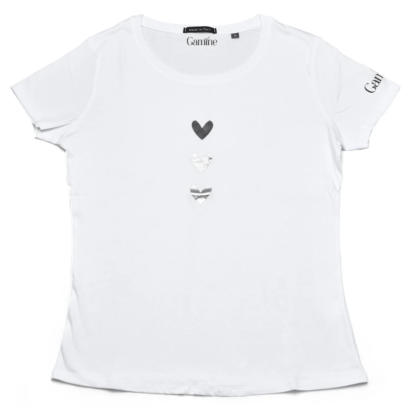 T-shirt 100% cotone organico con applicazioni di cuori