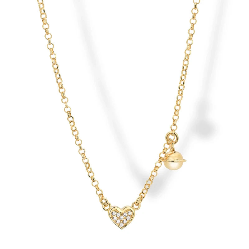 Collana in Argento con Zircone a Cuore e Campanellino