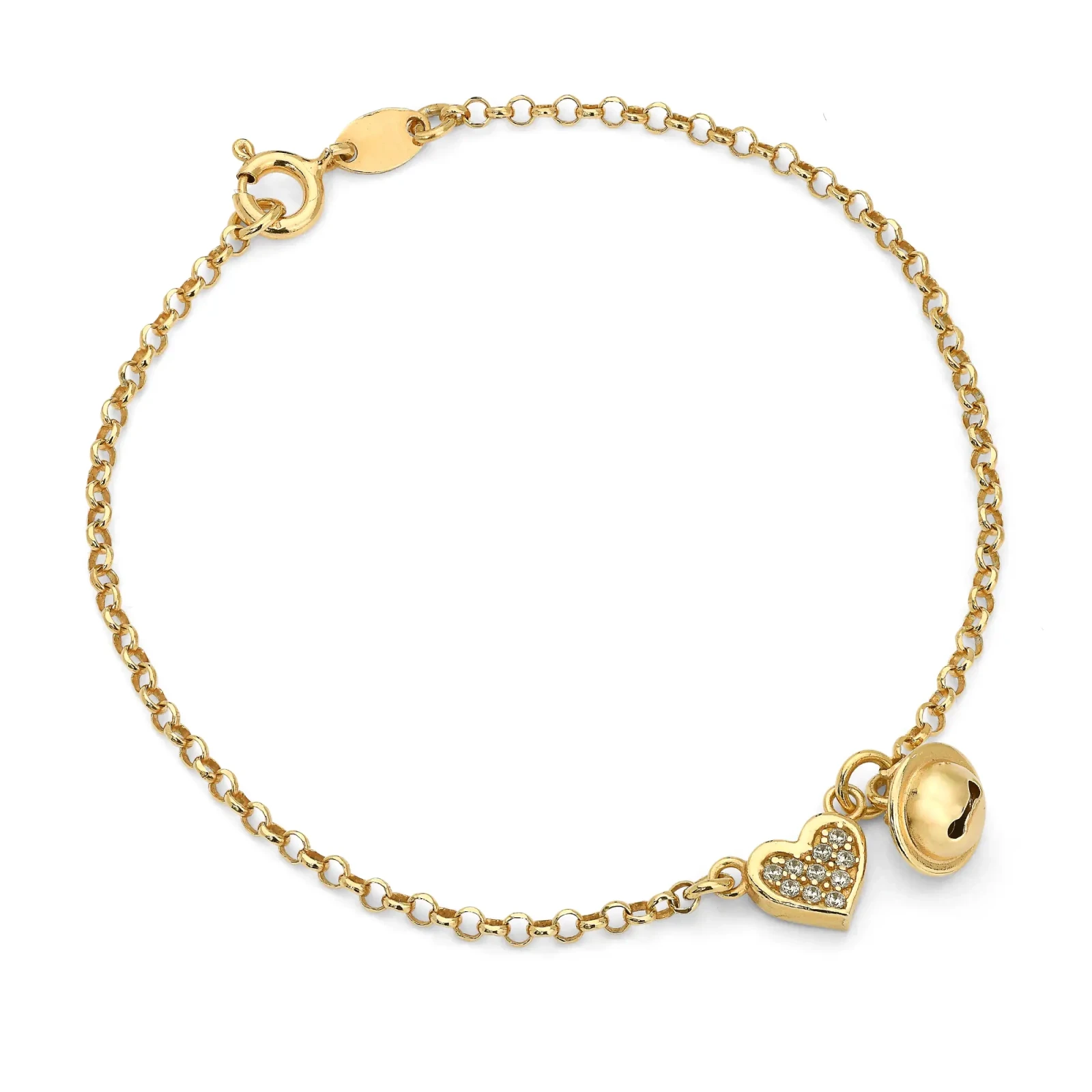 Bracciale in Argento Con Zircone Cuore e Campanellino