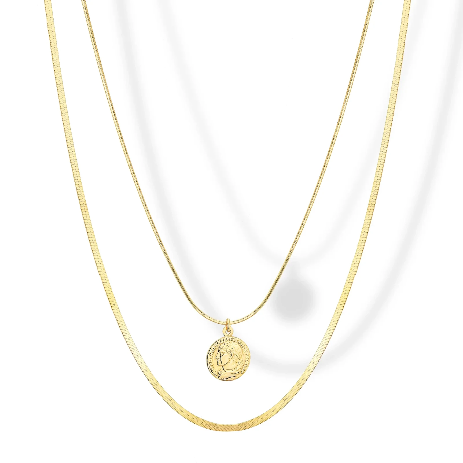 Collana in Argento a 2 file con Pendente Monete