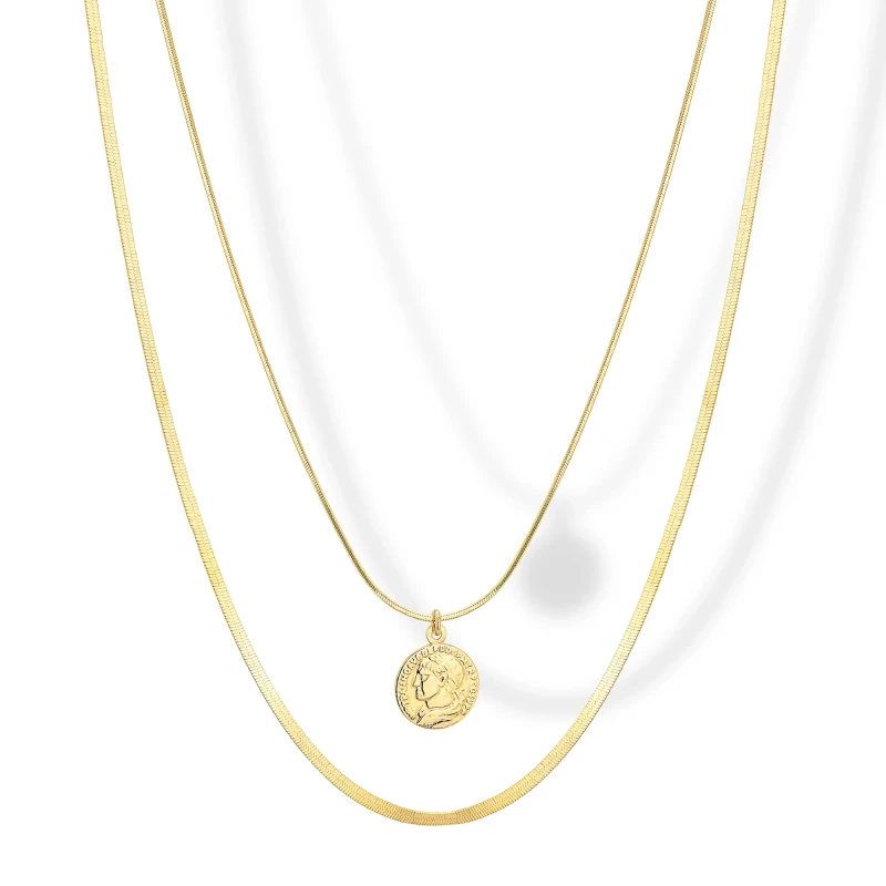 Collana in Argento a 2 file con Pendente Monete