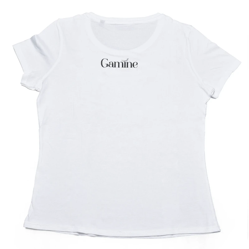 T-shirt  bianca 100% cotone organico con Fiocco e Perle