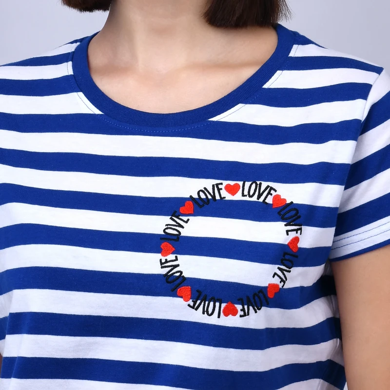 T-shirt 100% cotone organico a righe con ricamo Love