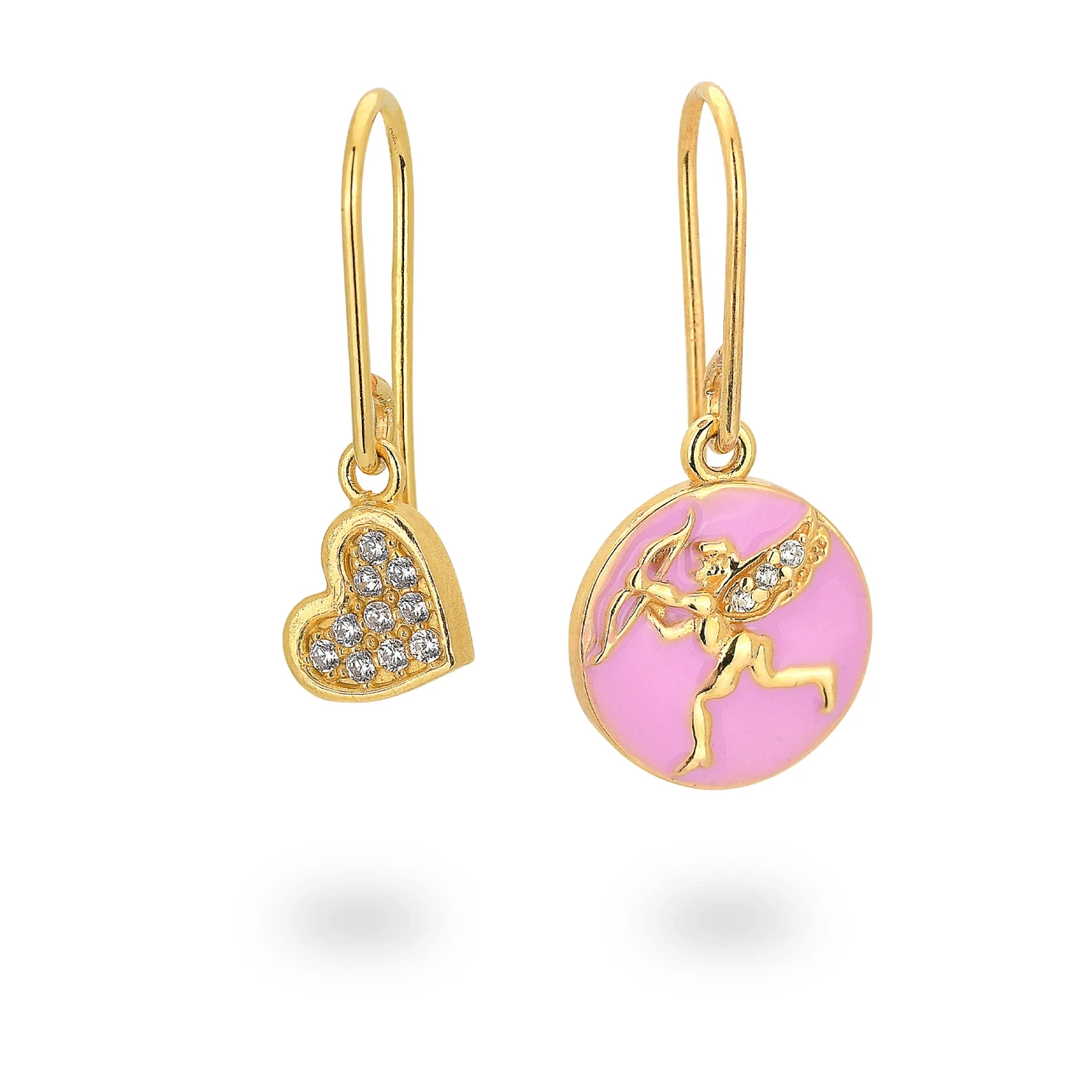 Orecchini in Argento Cupido Rosa e Cuoricino Con Zirconi.