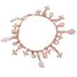 Bracciale in Argento Multicharms Rose' con Fiori,Libellule,Coccinelle,Cristalli e Quarzo Rosa.