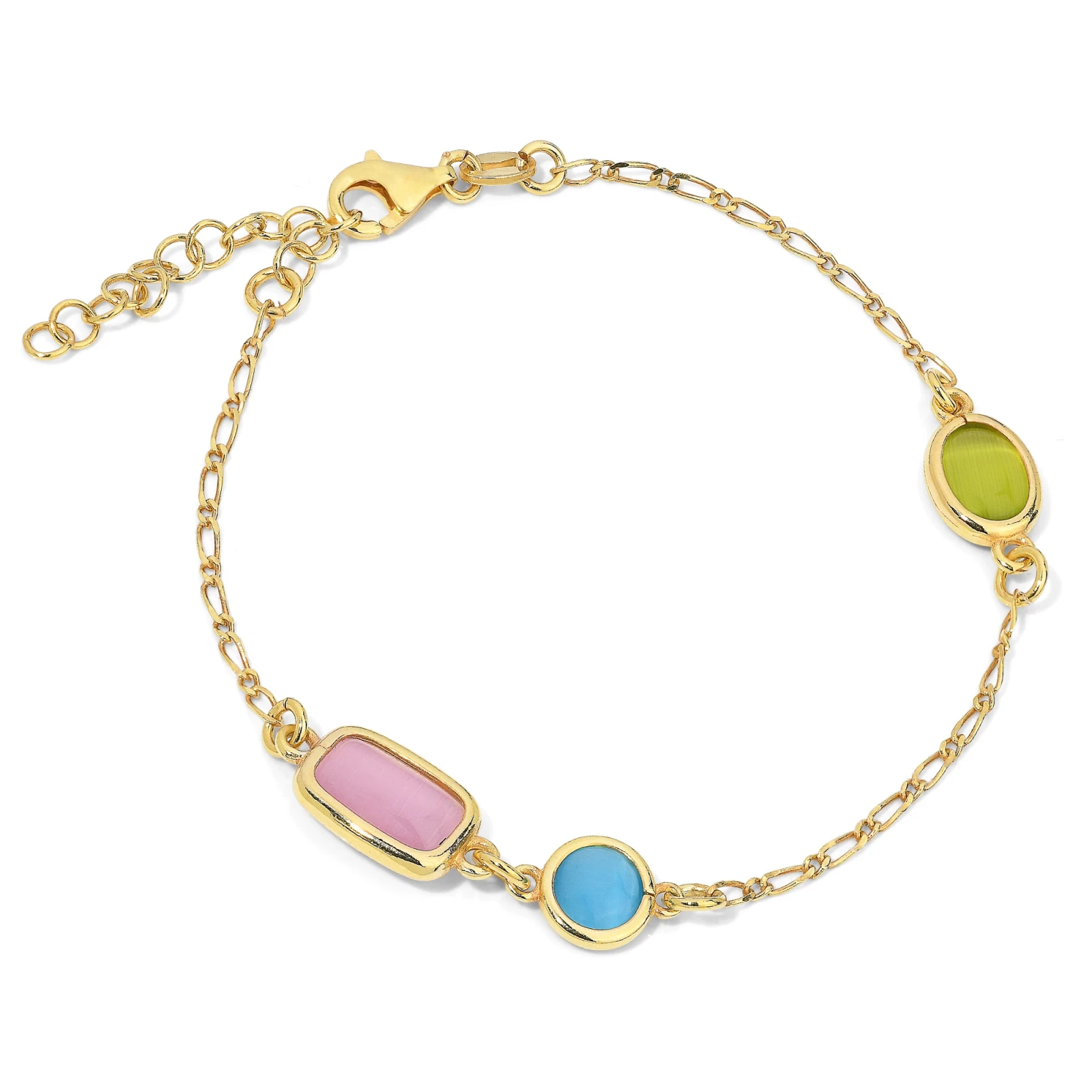 Bracciale in Argento con Occhi di Gatto di Vari Colori.