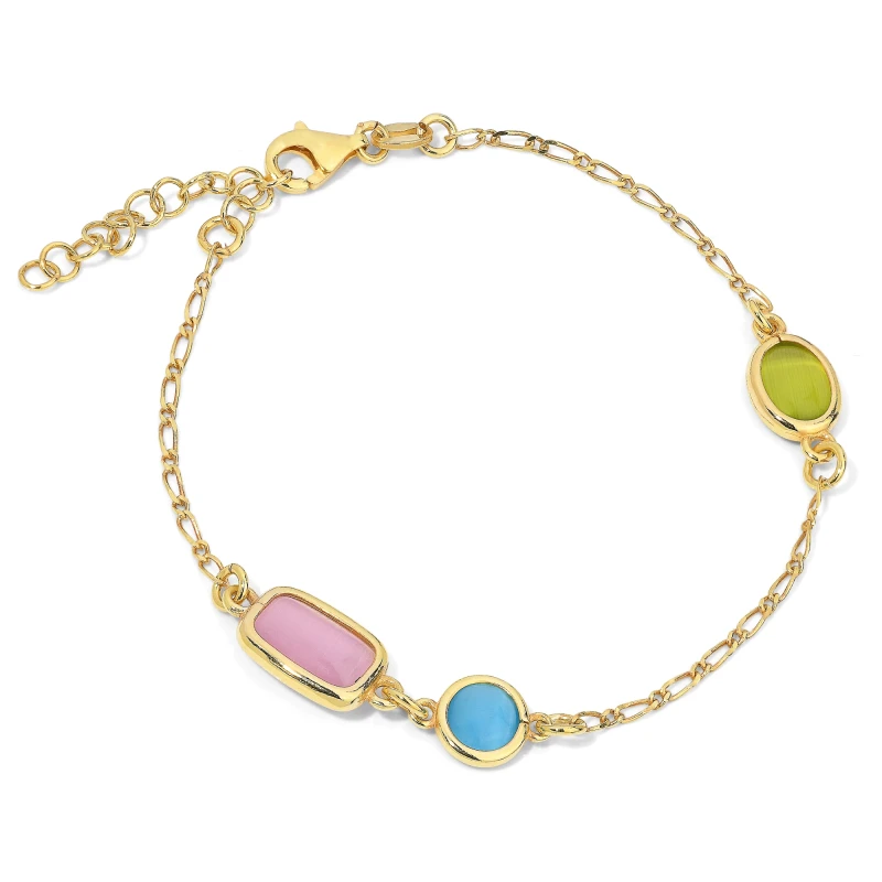 Bracciale in Argento con Occhi di Gatto di Vari Colori.