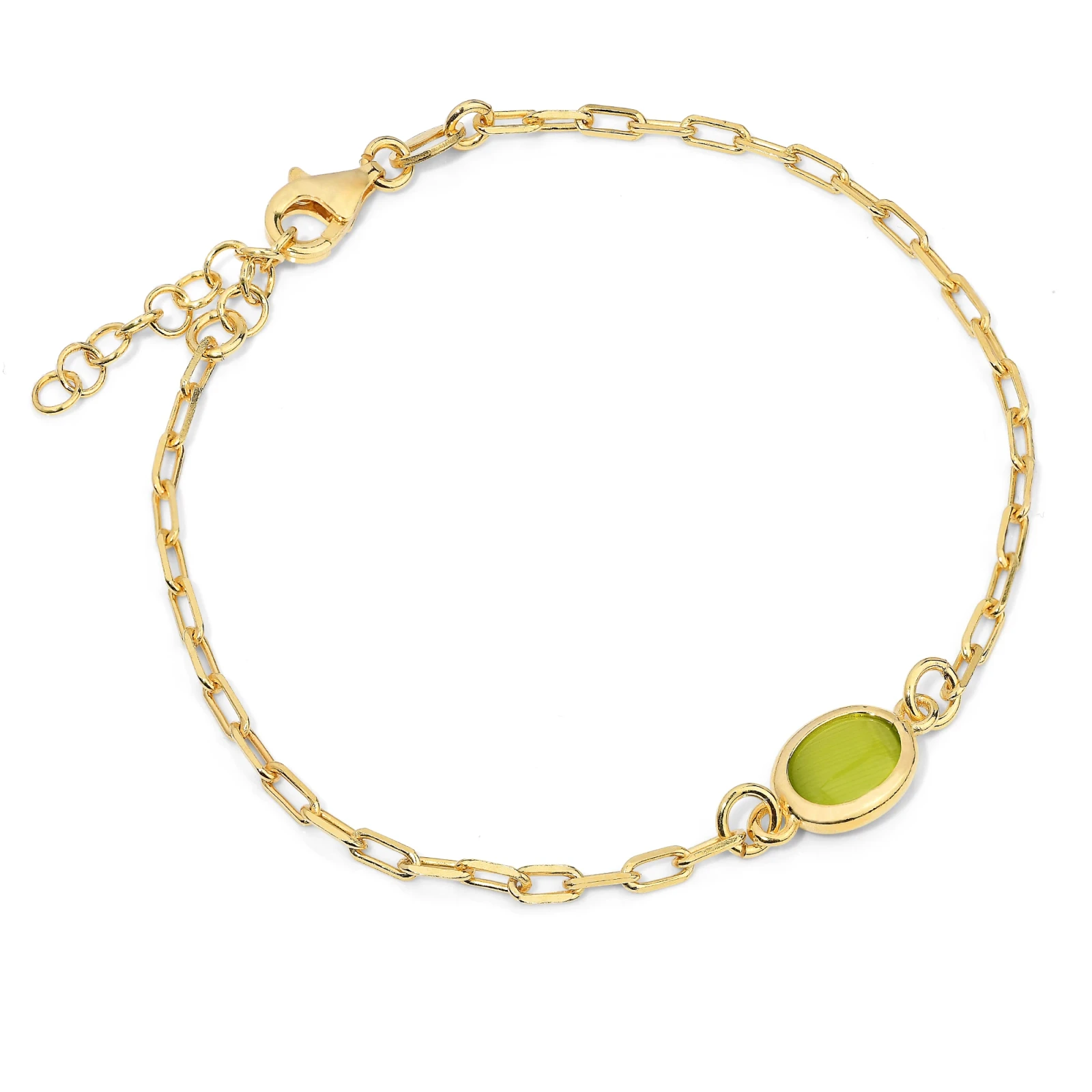 Bracciale in Argento con Occhi di Gatto Verde Oliva