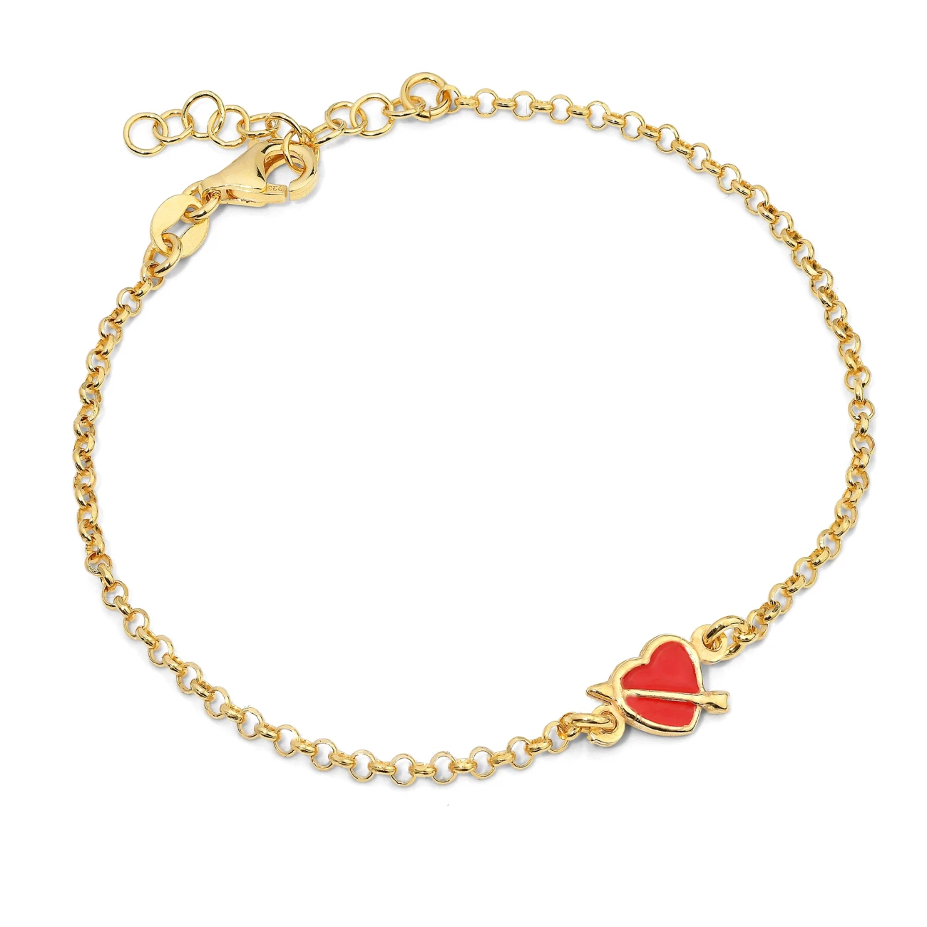 Bracciale in Argento con Cuore Smaltato Rosso.