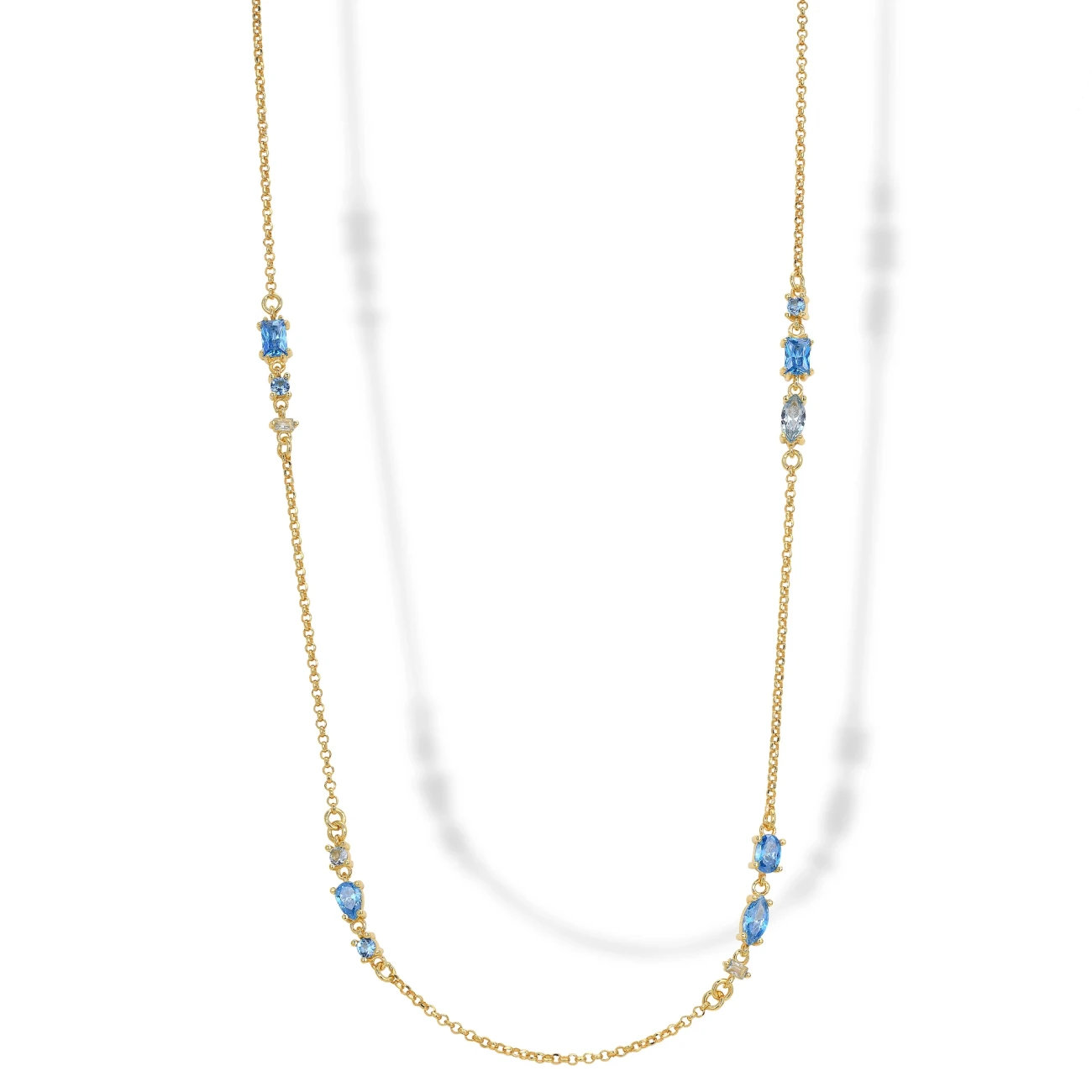 Collana Lunga in Argento con Zirconi Azzurri.