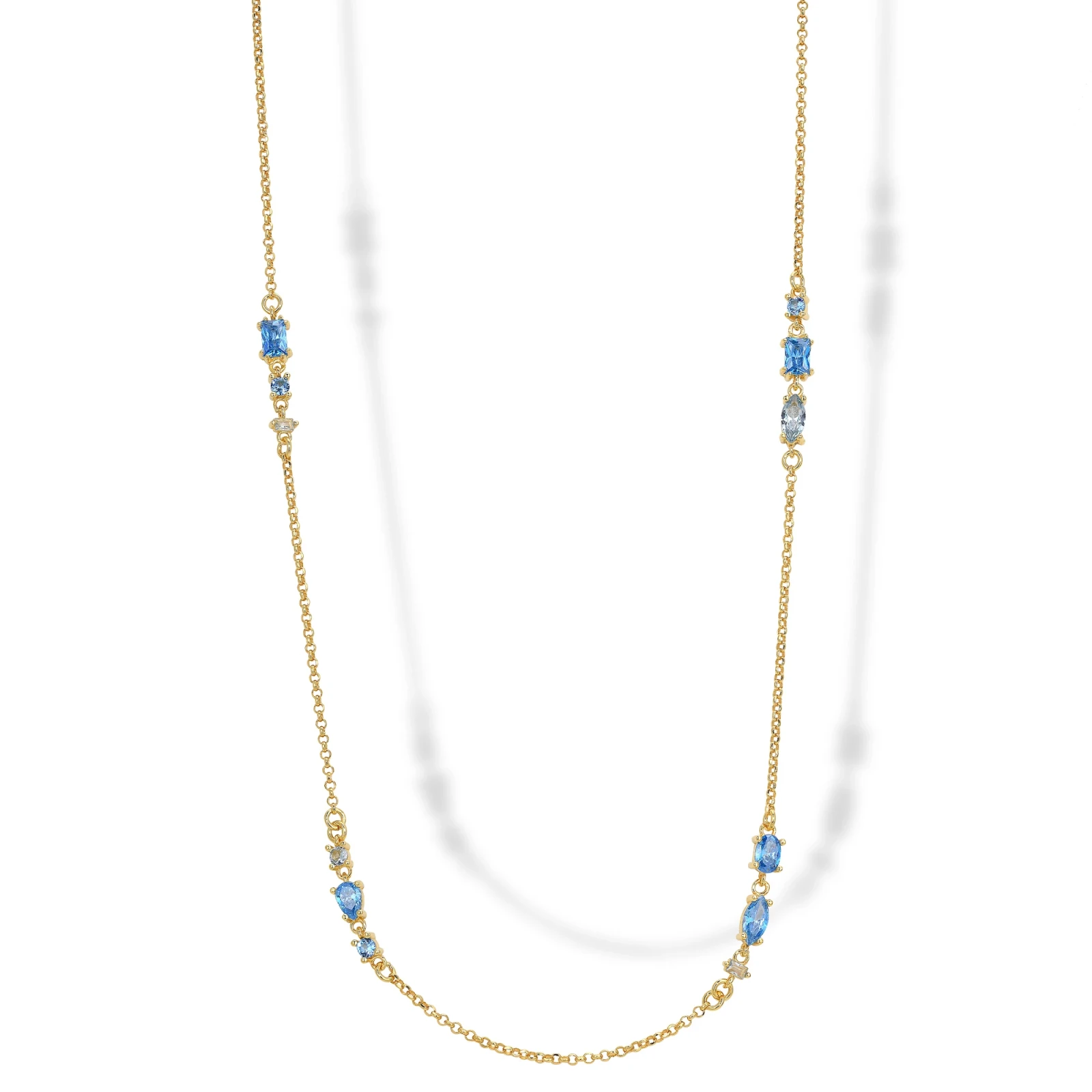 Collana Lunga in Argento con Zirconi Azzurri.