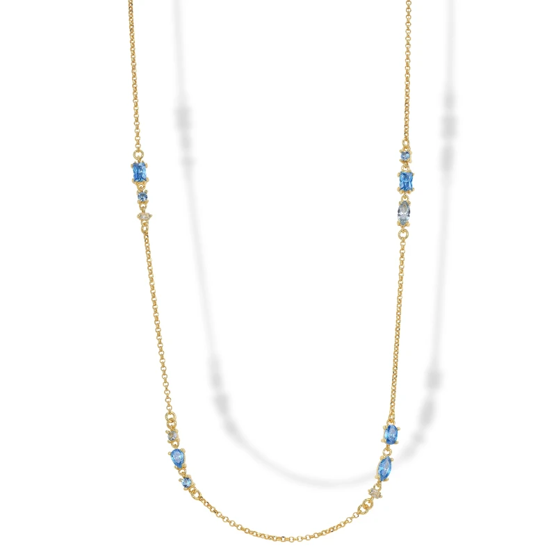 Collana Lunga in Argento con Zirconi Azzurri.