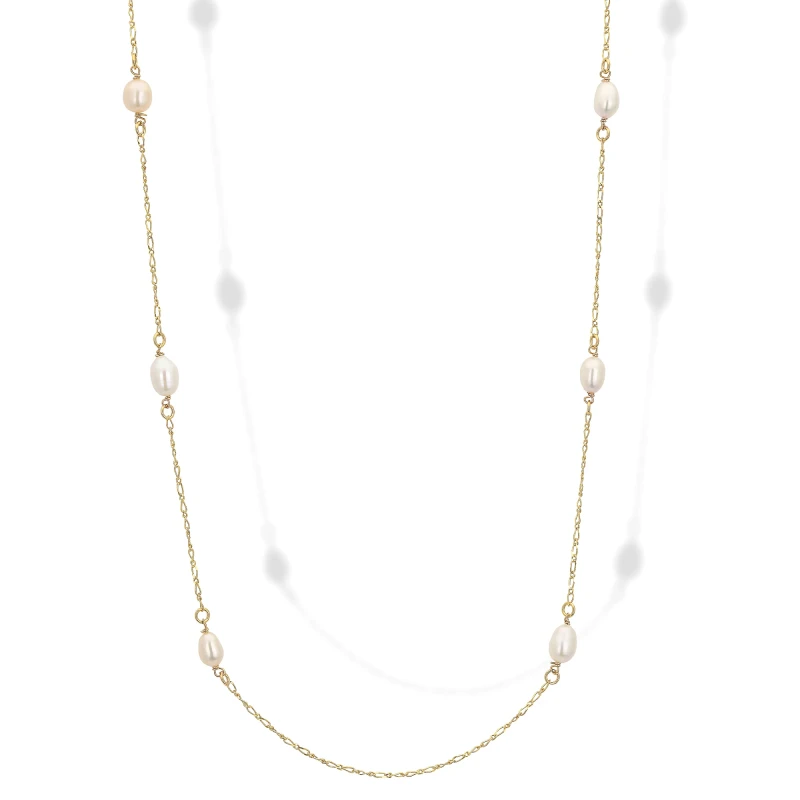 Collana Lunga in Argento con Perle.