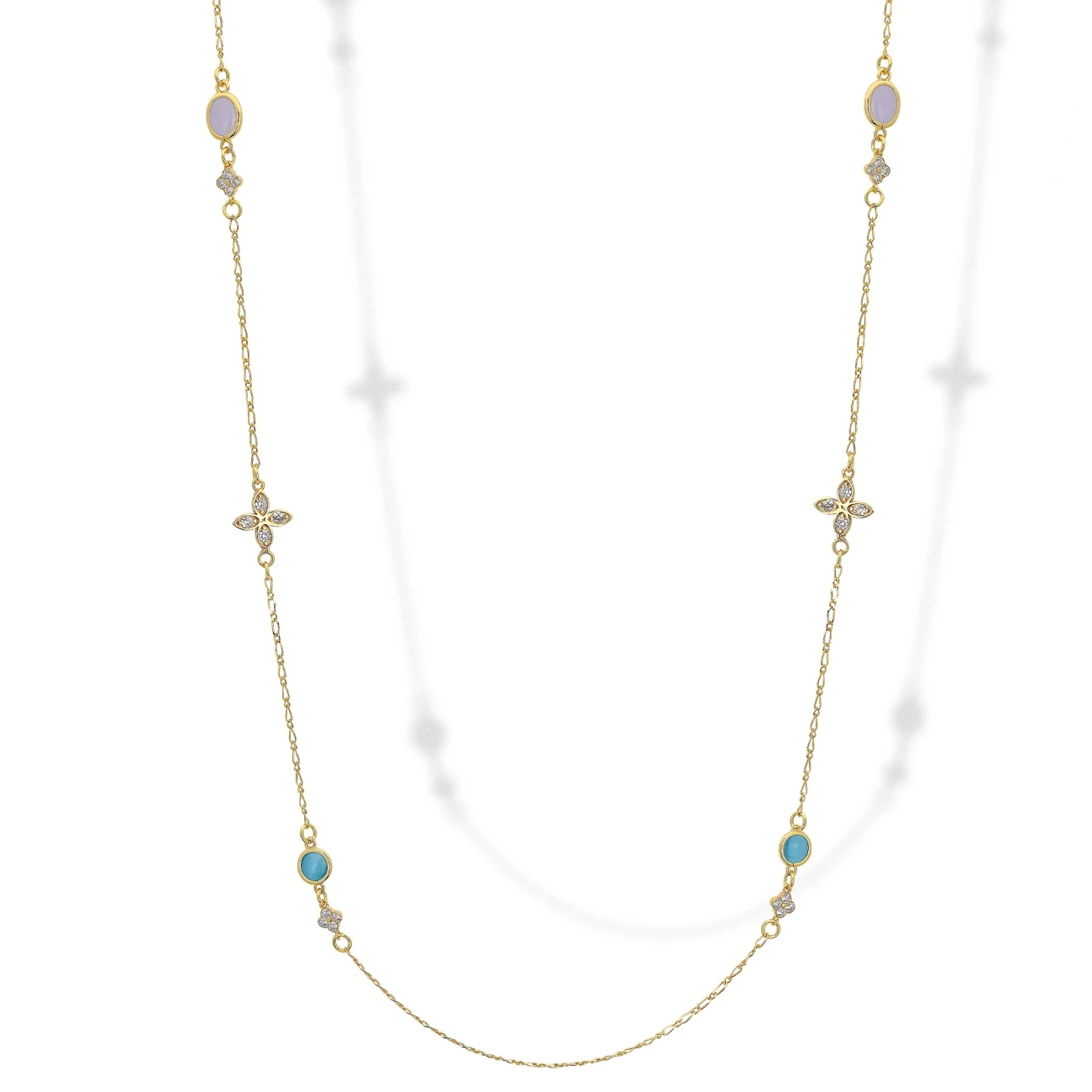 Collana Lunga in Argento con Occhi e Zirconi Crystal.