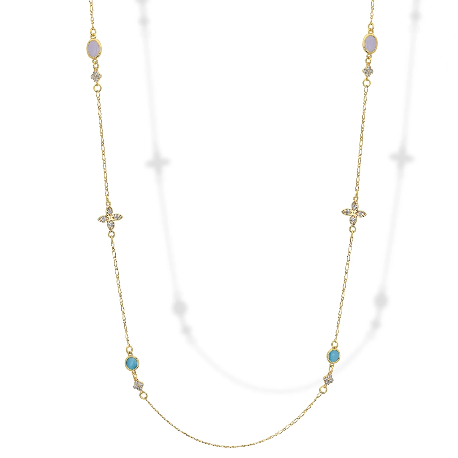 Collana Lunga in Argento con Occhi e Zirconi Crystal.