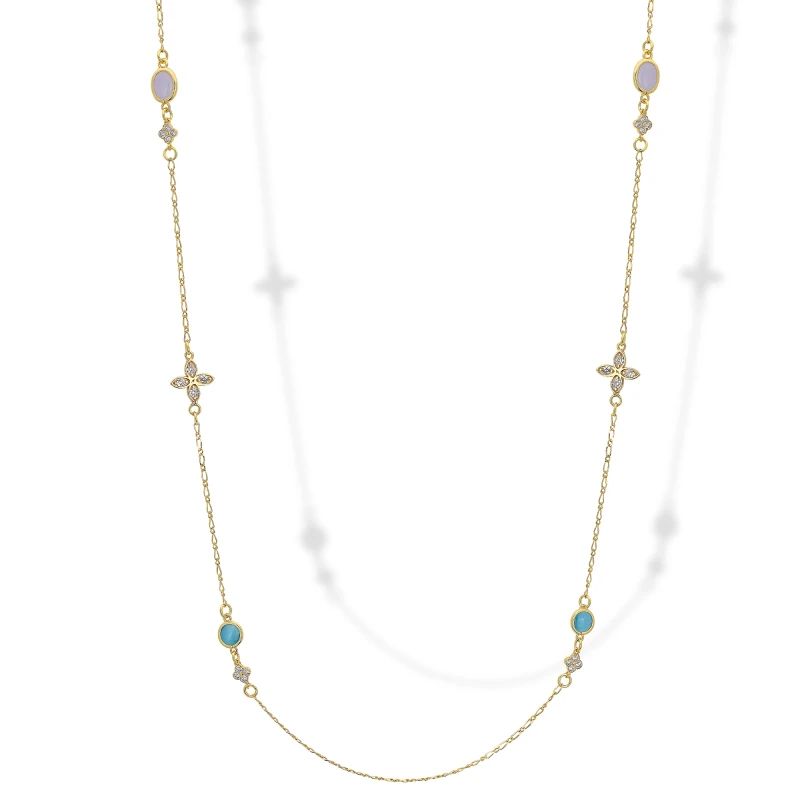 Collana Lunga in Argento con Occhi e Zirconi Crystal.