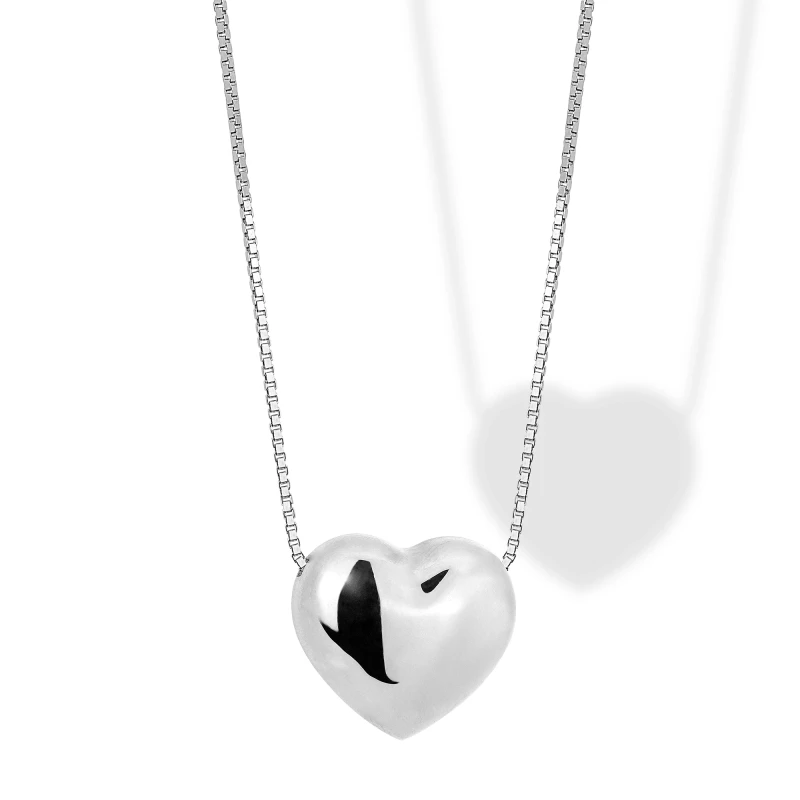 Collana in Argento con Cuore Bombato Passante 14 mm Lucido.
