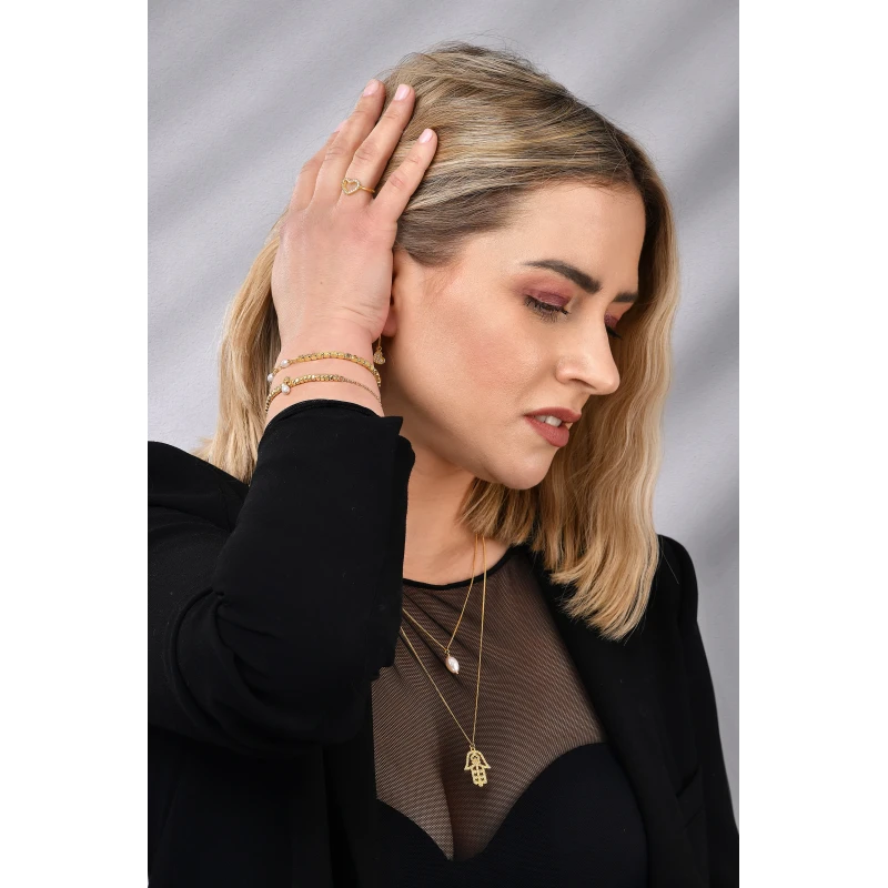 Collana in Argento Doppia con Perla Scaramazza e Pendente Zirconi.