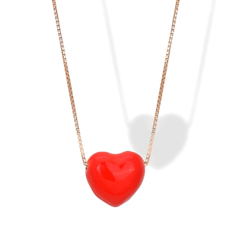 Collana in Argento con Cuore Smaltato Rosso Vivo 14 mm.