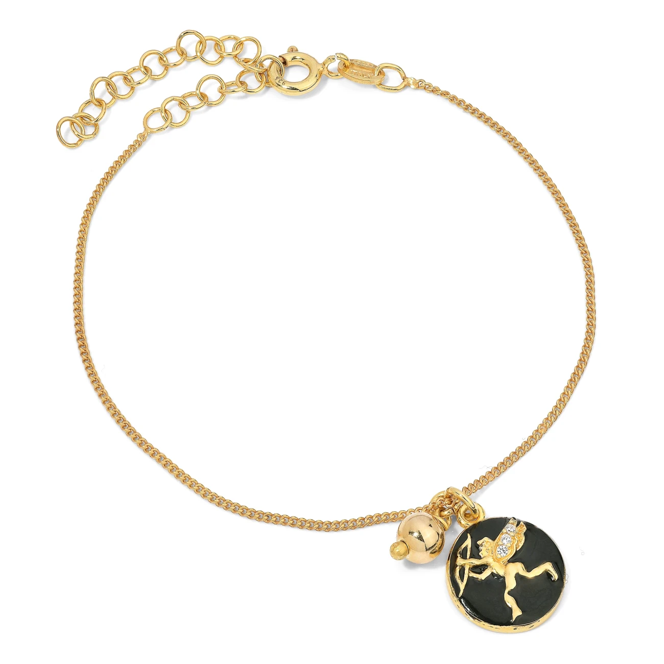 Bracciale in Argento con Cupido Smaltato Nero e Zirconi.