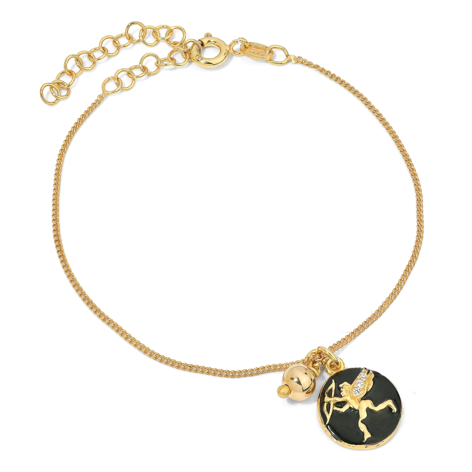 Bracciale in Argento con Cupido Smaltato Nero e Zirconi.